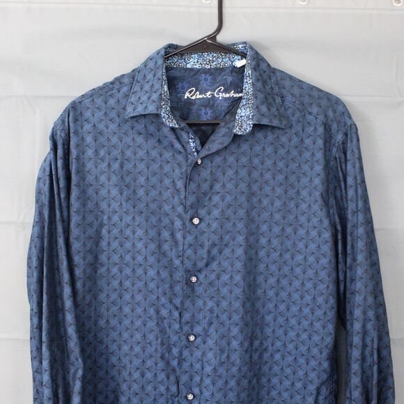 Robert Graham Shirt Mens Medium Diamante Button Up Contrast Cuffs Blue Collared - Picture 3 of 11